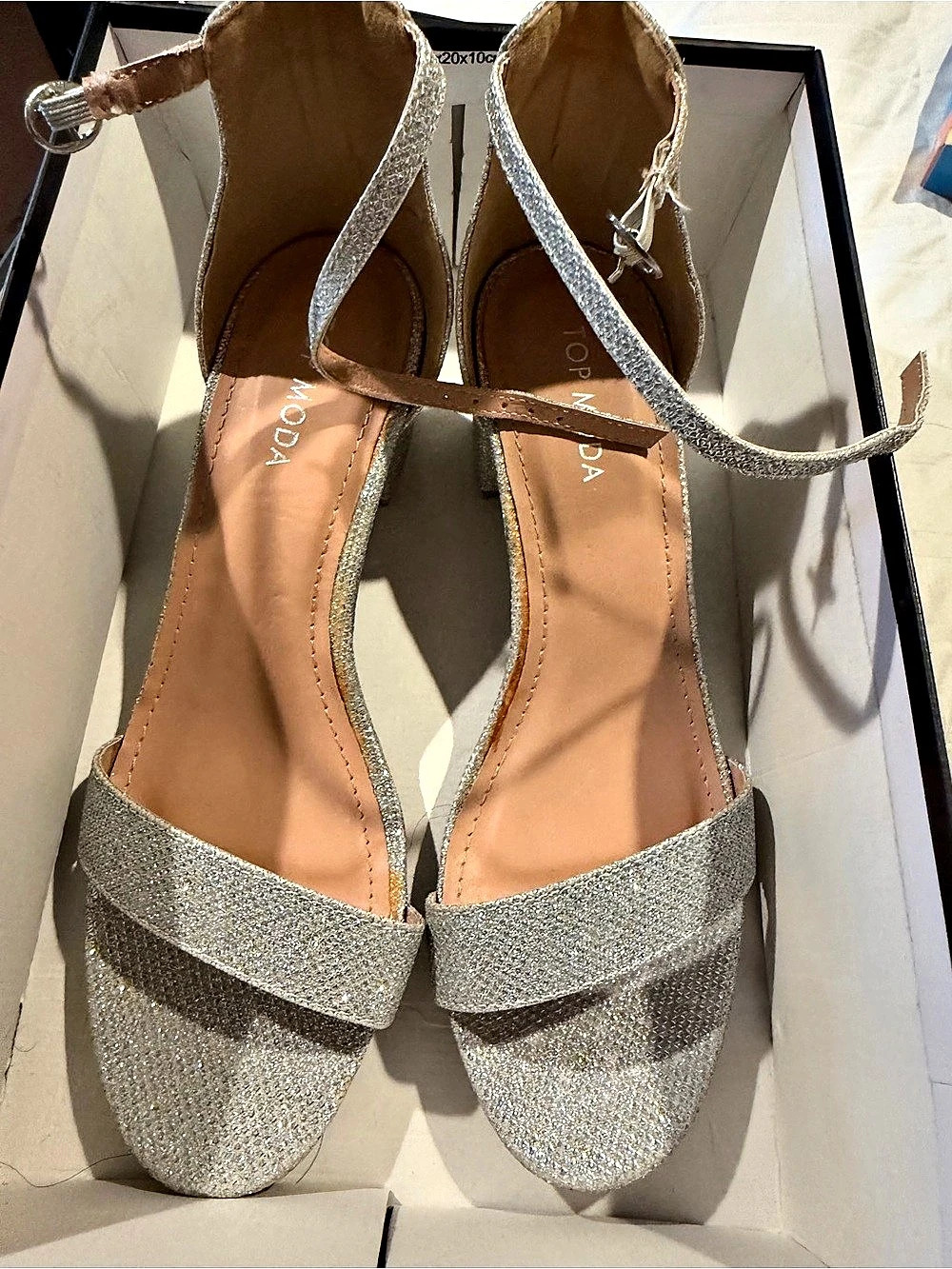 TOP MODA Glitter Bow Ankle Strap Sandals Silver US 8